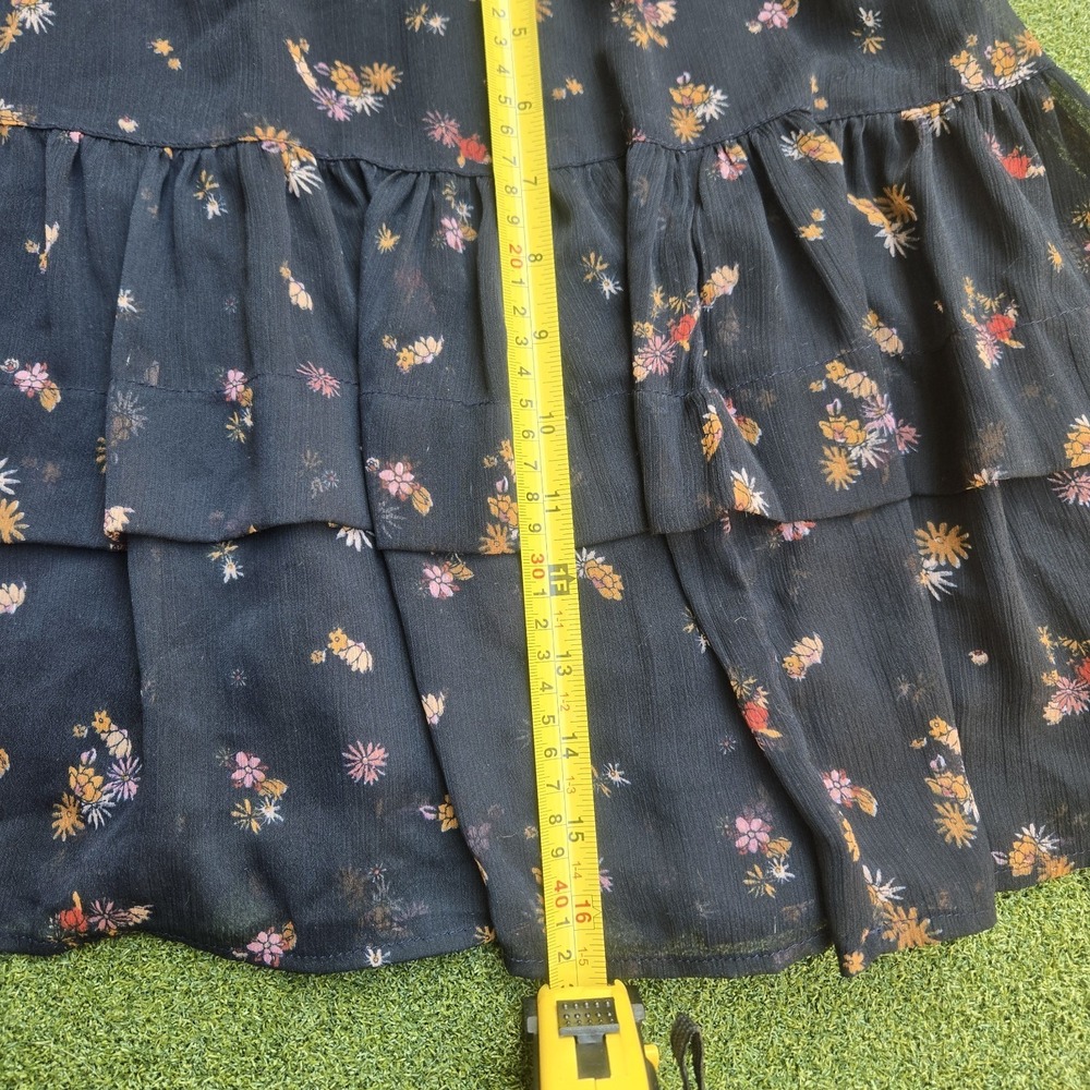 Free People Skirt Women's Medium Black Floral Print Ruffle Mini - Picture 8 of 10